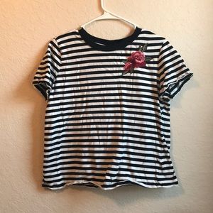 who what wear stripe rose embroidered top